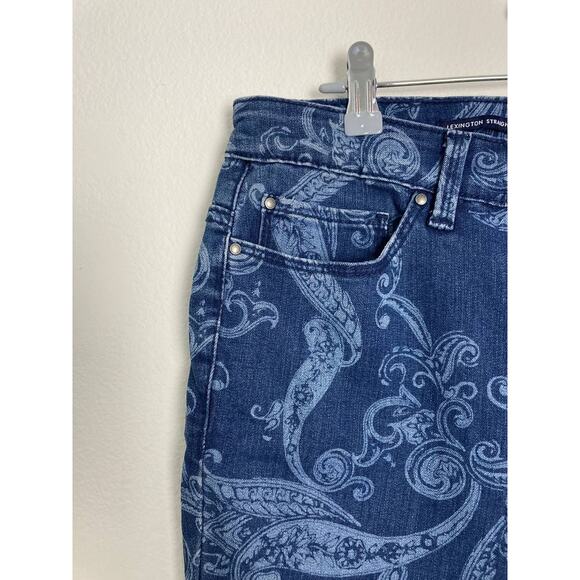 Charter Club Straight Leg Jeans 14W Plus Blue Paisley Print Lexington Stretchy - Picture 4 of 11